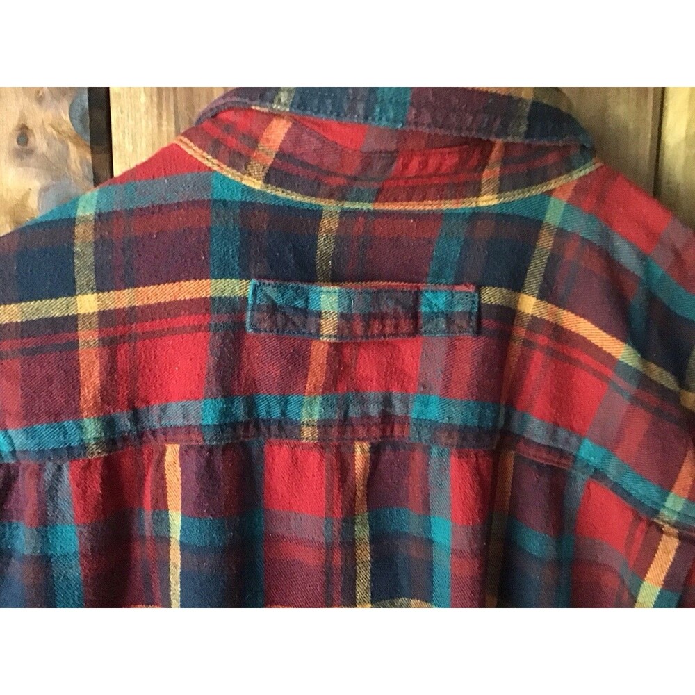 Duluth Trading Red Plaid Flannel Shirt Size L Button Down Collar Pockets - Picture 5 of 10